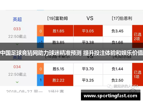 中国足球竞猜网助力球迷精准预测 提升投注体验和娱乐价值